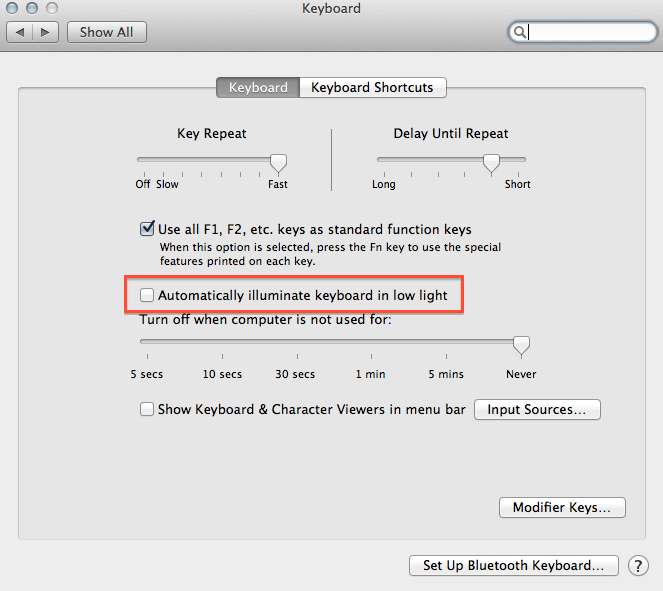 how to lower keyboard light macbook air